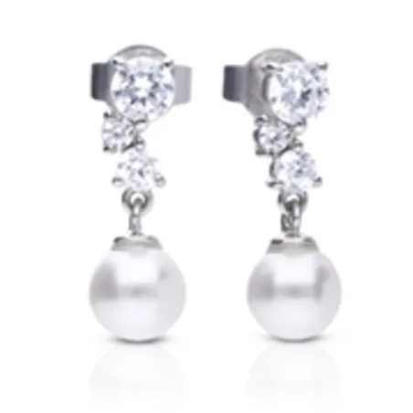 Pendientes Colgantes Diamonfire Plata Baño Rodio, Circonitas y Perla E6650