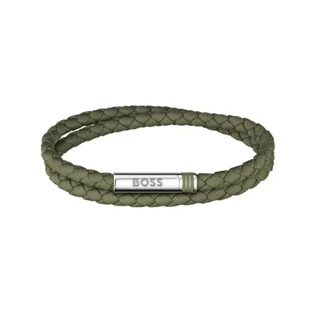 Pulsera Boss Piel Trenzada Kaki y Acero Hombre 1580797
