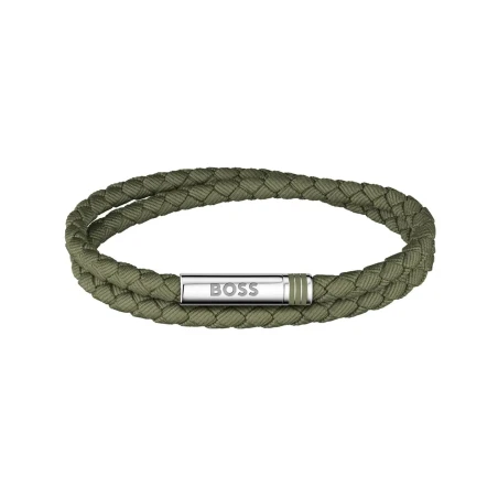Pulsera Boss Piel Trenzada Kaki y Acero Hombre 1580797