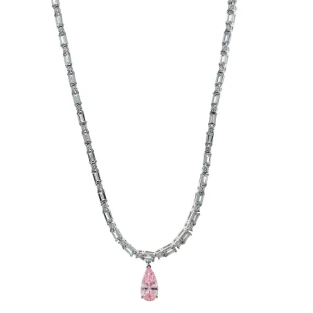 Collar Salvatore Plata Baño Rodio y Circonitas Turquesa y Rosa 136C0414