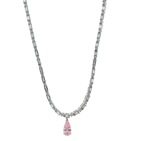 Collar Salvatore Plata Baño Rodio y Circonitas Turquesa y Rosa 136C0414