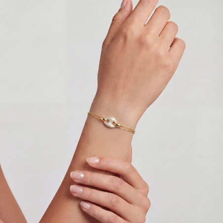 Pulsera Guess Marina Acero Baño Oro Calabrote y Circonitas Blancas JUBB06222JWYGS