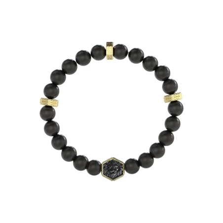 Pulsera Guess Lion King Acero Baño Oro y Esferas Negras