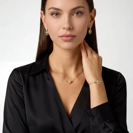 Collar Guess Marina Calabrote Acero Baño Oro y Circonitas Blancas JUBN06220JWYGT-U
