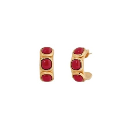 Pendientes Vidal&Vidal Semiluna Zahara Baño Oro y Coral Sintético X48506