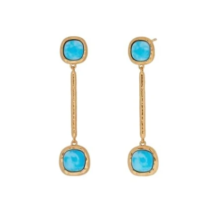 Pendientes Largos Vidal&Vidal Zahara Baño Oro y Turquesa Sintético X48513