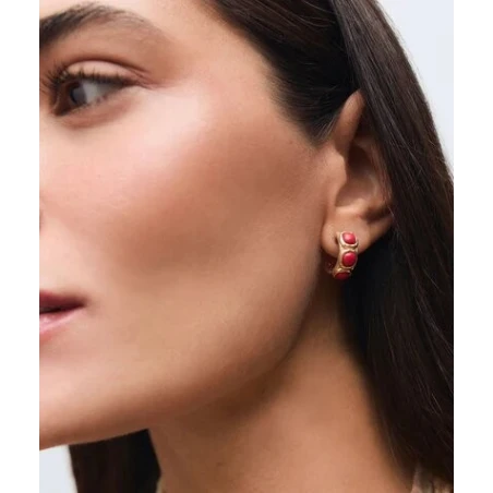 Pendientes Vidal&Vidal Semiluna Zahara Baño Oro y Coral Sintético X48506