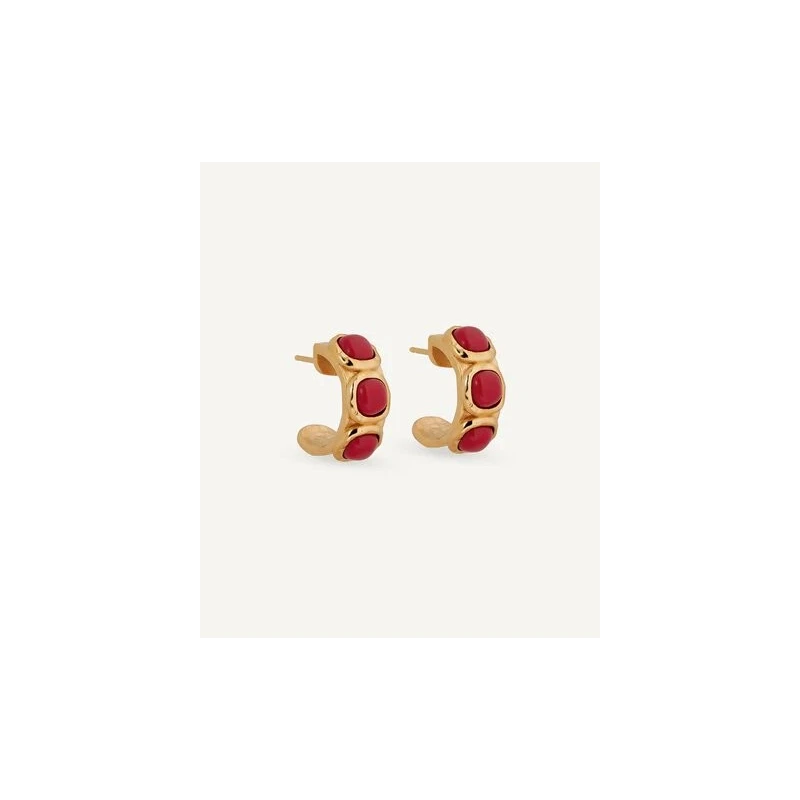 Pendientes Vidal&Vidal Semiluna Zahara Baño Oro y Coral Sintético X48506