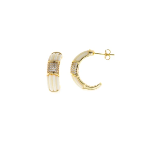 Pendientes Salvatore Semi Aro Latón Baño oro y Esmalte Blanco 277AM005