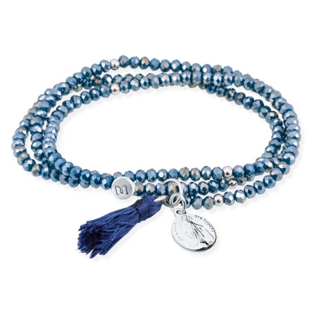 Pulsera Marina García Zen Azul London y Virgen Milagrosa Plata Baño Rodio 90106U25