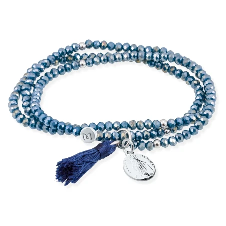 Pulsera Marina García Zen Azul London y Virgen Milagrosa Plata Baño Rodio 90106U25