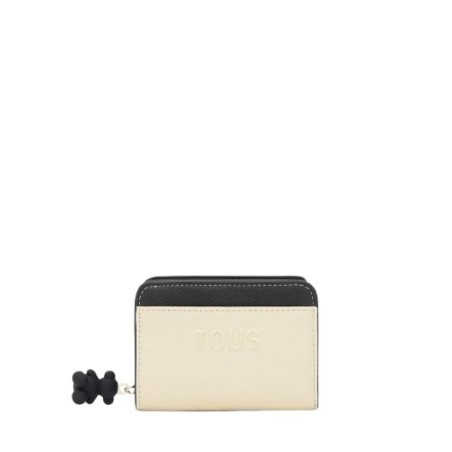 Billetera TOUS Audree Saffiano Negro y Beige Mediana 2002360551