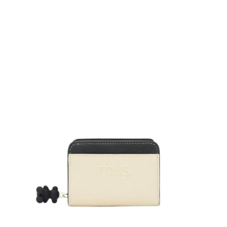 Billetera TOUS Audree Saffiano Negro y Beige Mediana 2002360551