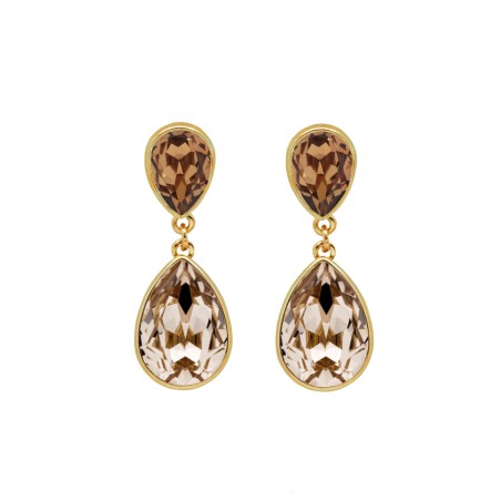 Pendientes Largos Victoria Cruz Essential Plata Baño Oro y Cristal Light Topaz A2093-06DT