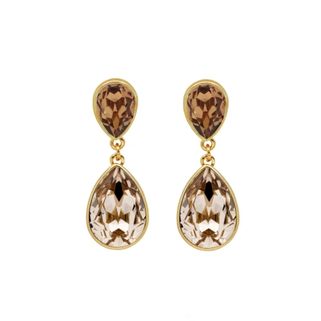 Pendientes Largos Victoria Cruz Essential Plata Baño Oro y Cristal Light Topaz A2093-06DT