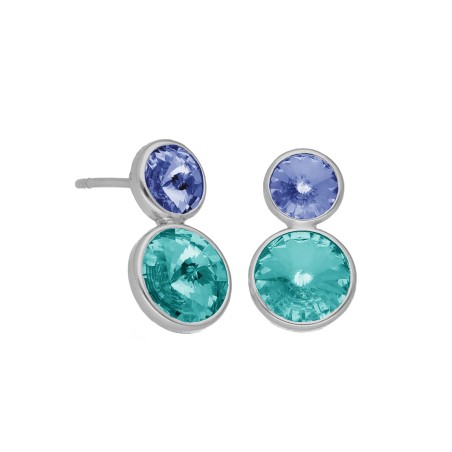 Pendientes Victoria Cruz Basic Plata Baño Rodio y Cristal Azul y Turquesa A4220-15HT