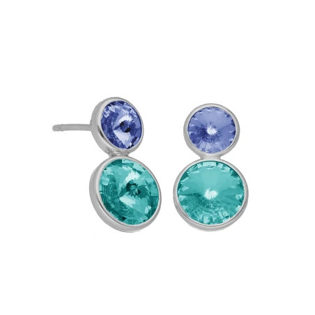 Pendientes Victoria Cruz Basic Plata Baño Rodio y Cristal Azul y Turquesa A4220-15HT
