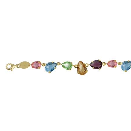 Pulsera Victoria Cruz Magnolia Plata Baño Oro y Cristales Multicolor A4437-MDP
