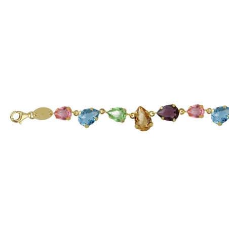 Pulsera Victoria Cruz Magnolia Plata Baño Oro y Cristales Multicolor A4437-MDP