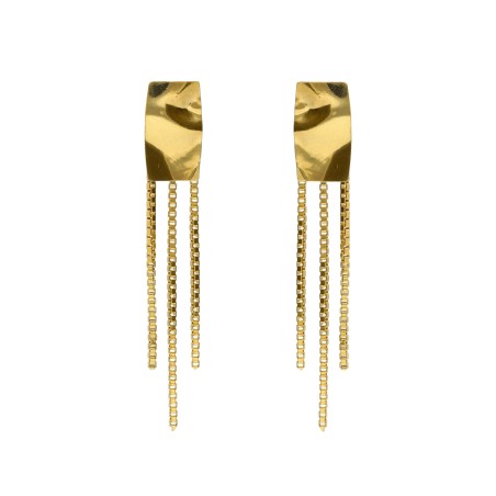 Pendientes Largos Victoria Cruz Avenue Rectángulo y Cadenas Plata Baño Oro A5644-DT