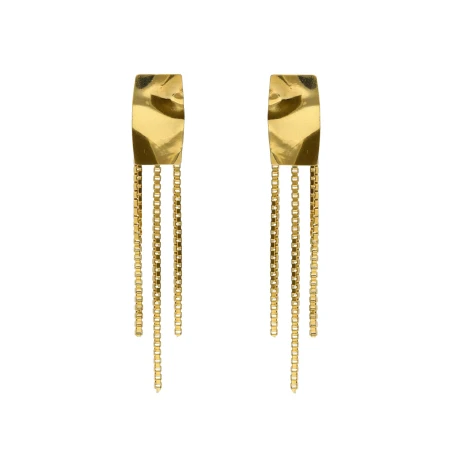 Pendientes Largos Victoria Cruz Avenue Rectángulo y Cadenas Plata Baño Oro A5644-DT