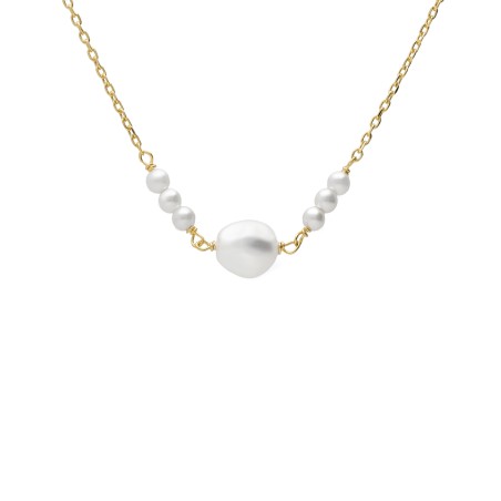 Collar Corto Victoria Cruz Solene Plata Baño Oro y Perlas Barrocas A5750-00DG