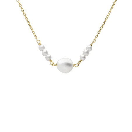 Collar Corto Victoria Cruz Solene Plata Baño Oro y Perlas Barrocas A5750-00DG
