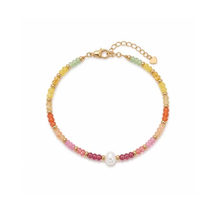 Pulsera Victoria Cruz Brisa Latón Baño Oro, Cristales Multicolor y Perla A5799-04DP