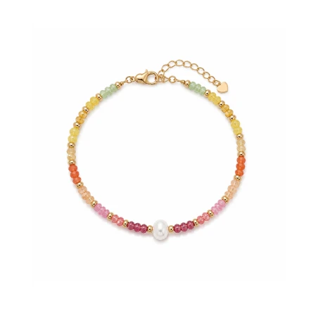 Pulsera Victoria Cruz Brisa Latón Baño Oro, Cristales Multicolor y Perla A5799-04DP