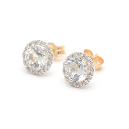 Pendientes Le Carré Oro Rosetón Topacio Blanco y Diamantes GB241OA.00
