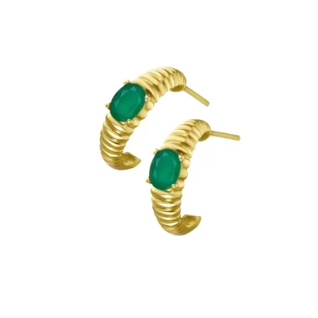 Pendientes Le Carré Gallonados Oro y Esmeralda GB238ES.00