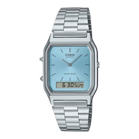 Reloj Casio Edgy Plateado y Turquesa Analógico y Digital AQ-230A-2A1MQYES 