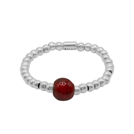 Pulsera Ciclón Luna Cuentas Baño Plata y Esfera Roja 256100-03-1