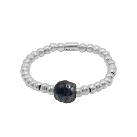 Pulsera Ciclón Luna Cuentas Baño Plata y Esfera Verde 256100-10-1