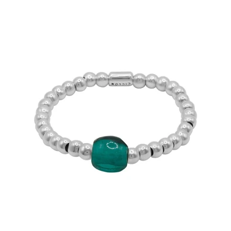 Pulsera Ciclón Luna Cuentas Baño Plata y Esfera Verde 256100-12-1