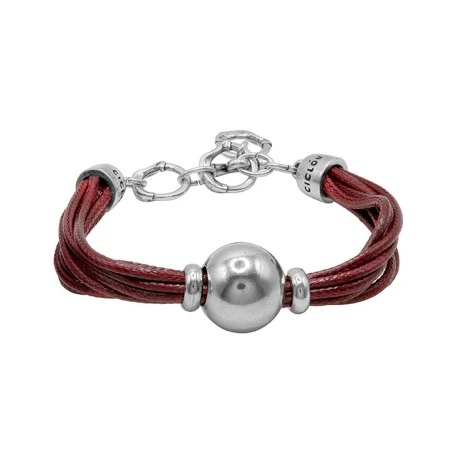 Pulsera Ciclón Titania Cuero Rojo y Esfera Baño Plata 256118-32-0