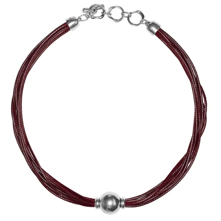 Pulsera Ciclón Titania Cuero Negro y Esfera Baño Plata 256809-32