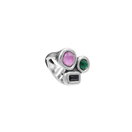 Anillo Ciclón Collage Baño Plata y Cristales Multicolor 257500-01-2