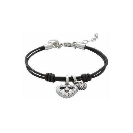 Pulsera Fossil Cuero y Corazón Acero JF86608040