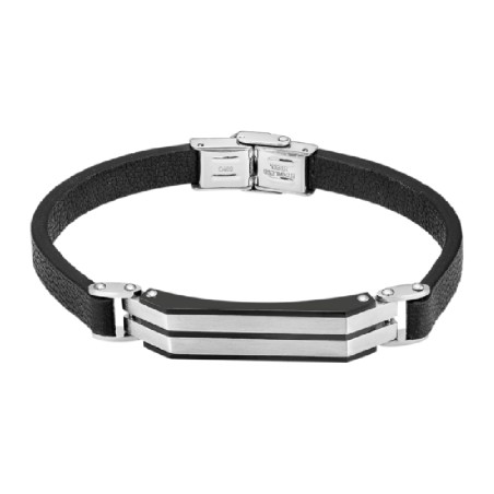 Pulsera Lotus Style Piel Negra y Acero Hombre LS2586-2/1