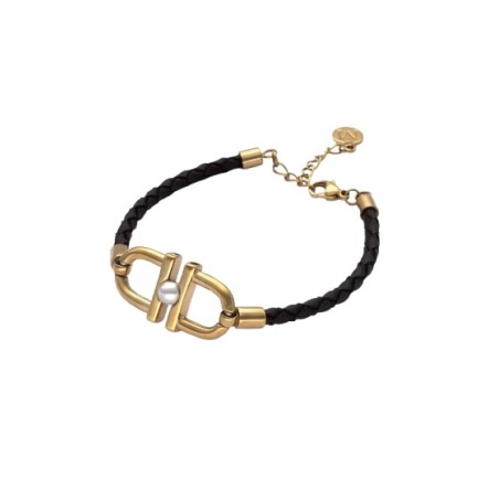 Pulsera Majorica Equus Cuero, Acero Baño Oro y Perla 18267.01.B.B19.531.1