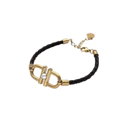 Pulsera Majorica Equus Cuero, Acero Baño Oro y Perla 18267.01.B.B19.531.1