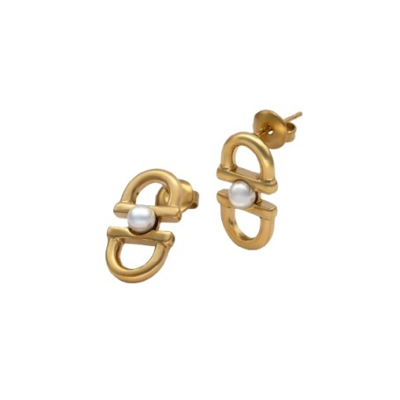 Pendientes Majorica Equus Acero Baño Oro y Perla 18272.01.B.E00.906.1