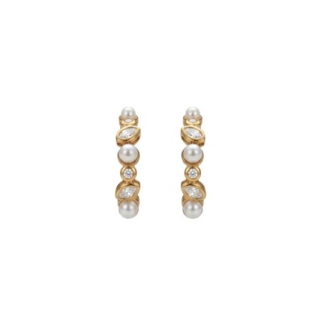 Pendientes Aros Majorica Nova Plata Baño Oro, Circonitas y Perlas 18317.01.1.E00.906.1