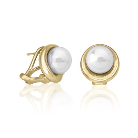 Pendientes Majorica Margot Plata Baño Oro y Perla Blanca Aplastada 16348.01.1.000.010.1