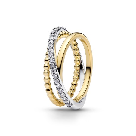 Anillo Pandora Banda Triple Cruzada Cuentas y Pavé 164826C01