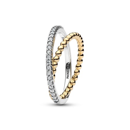 Anillo Pandora Doble Banda Cruzada Cuentas y Pavé 164827C01