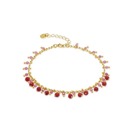 Pulsera Luxenter Laymar Plata Baño Oro y Bolitas Rojas y Rosas BXA571Y9500