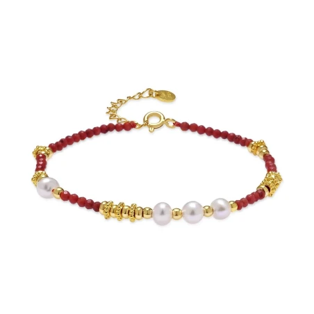 Pulsera Luxenter giker Plata Baño Oro, Cuentas Rojas y Perlas BXA574Y9500