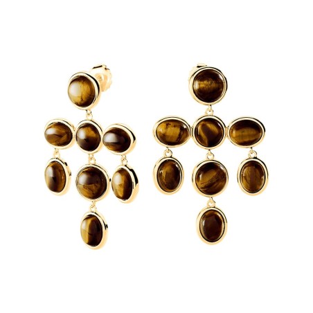 Pendientes Largos Agatha Paris Chandelier Baño Oro y Ojo de Tigre 02380818-236-TU